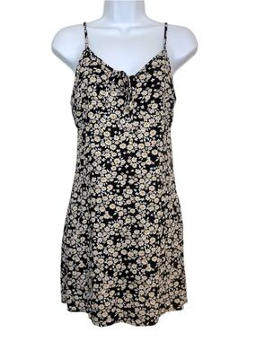 Hollister Black Mini Spaghetti Strap Floral Dress White & Yellow Daisy Print